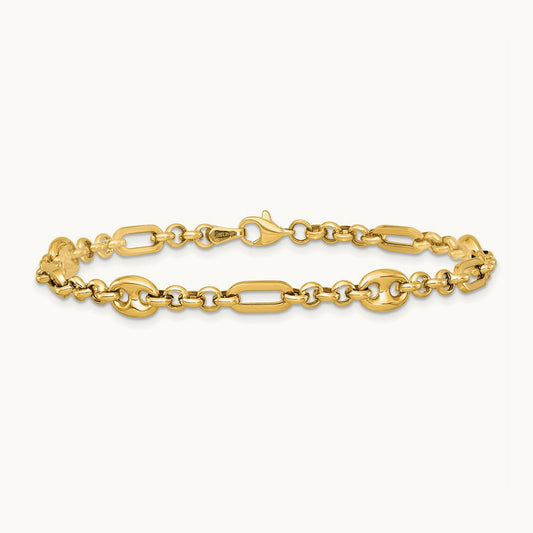 Polished Multi-link 7.5 in Bracelet, 14K