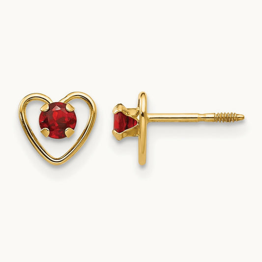 Madi K Genuine Garnet Birthstone Heart Earrings, 3mm, 14K