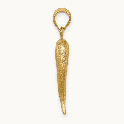 Brushed 3D Italian Horn Pendant — 14K Yellow Gold