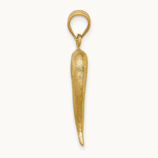 Brushed 3D Italian Horn Pendant — 14K Yellow Gold