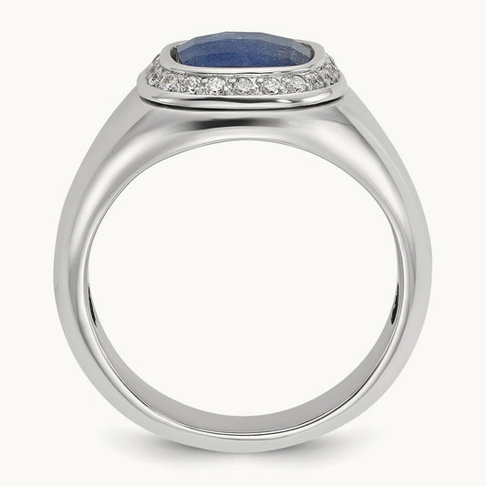 IBGoodman Sapphire Doublet/Diamond Complete Ring, 14K White Gold