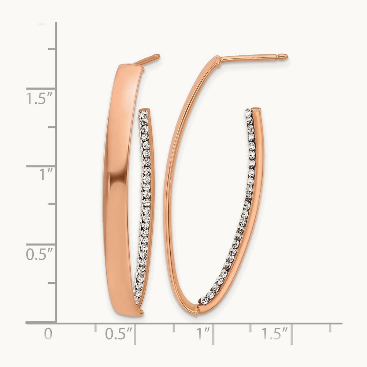 w/Rose Gold-plated Polished Crystals J-Hoop Post Earrings, 14K — Leslie's