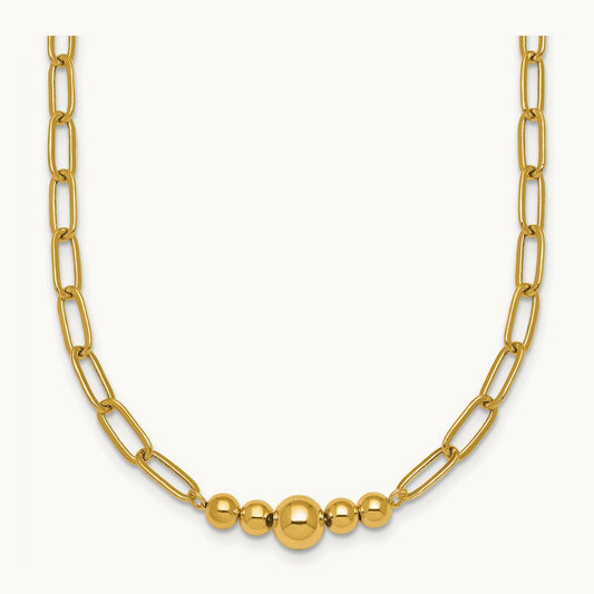Polished Beaded 18in Paperclip Necklace, 14K