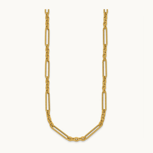 Polished and Textured 18in Fancy Link Toggle Necklace, 14K
