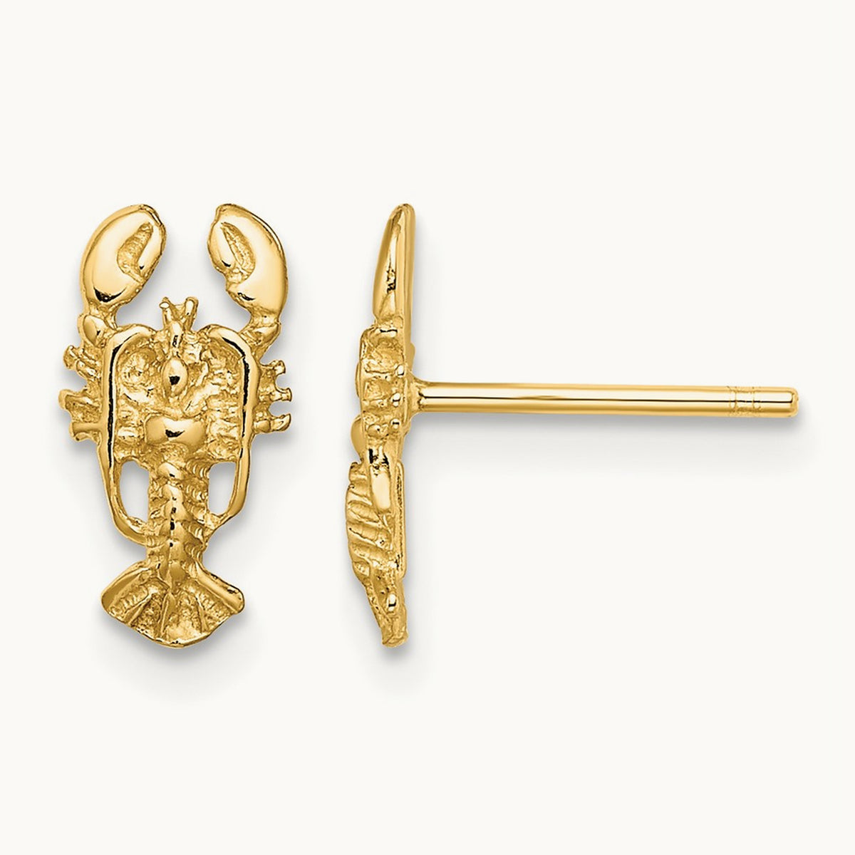 2-D Lobster Post Earrings, 14K