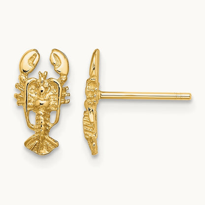 2-D Lobster Post Earrings, 14K