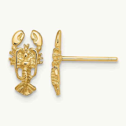 2-D Lobster Post Earrings, 14K