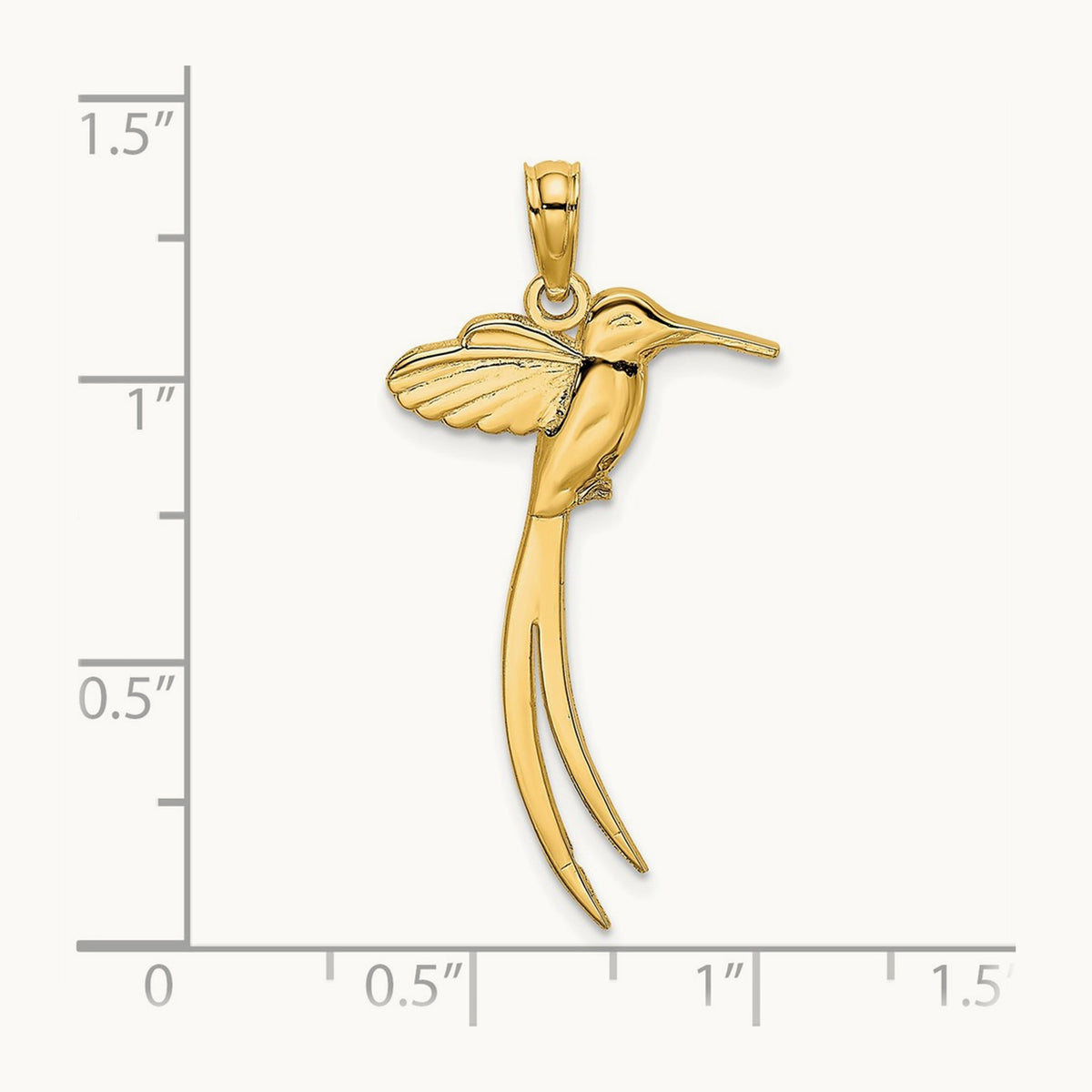 Polished Bird w/ Long Tail Charm, 14K