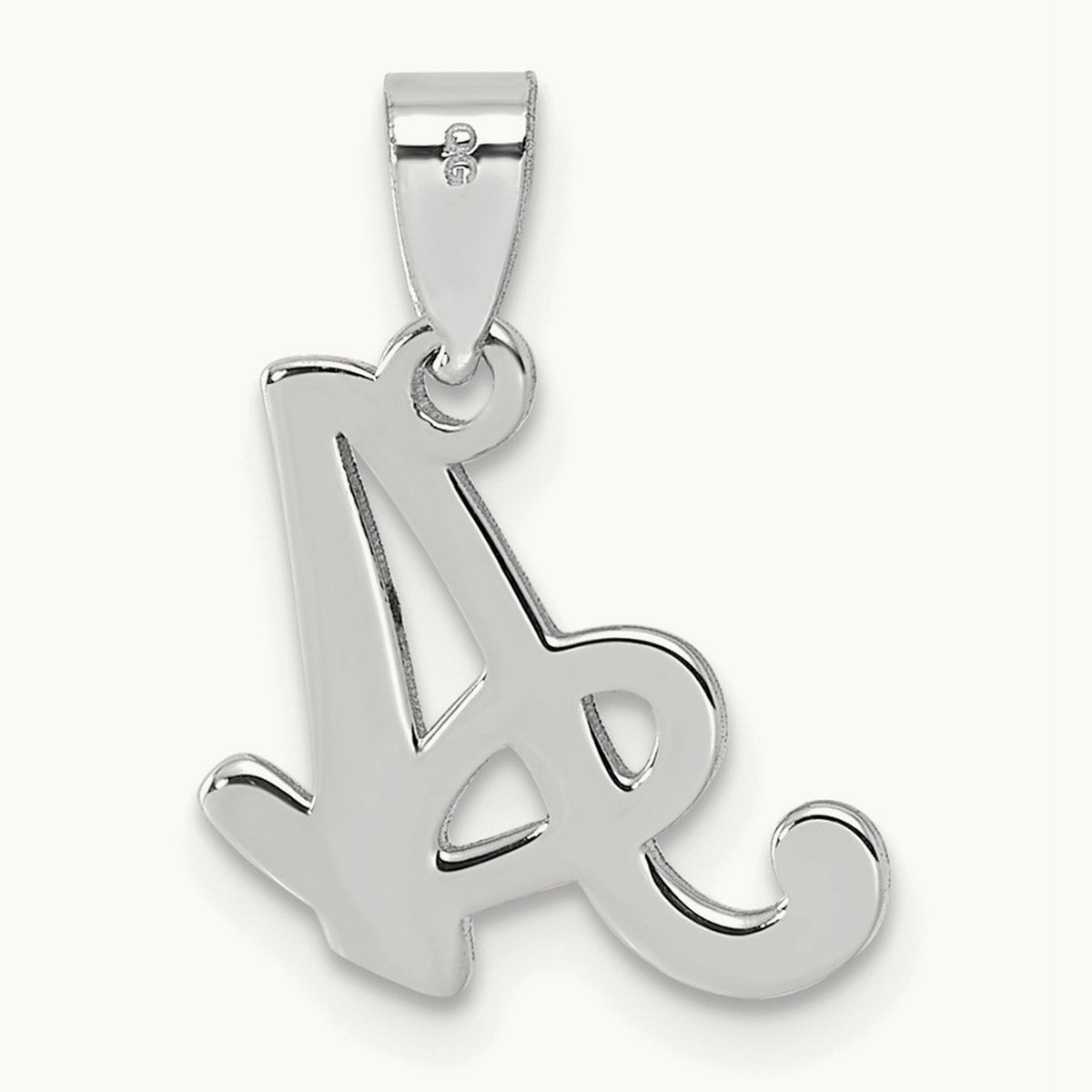 White Gold Script Letter A Initial Pendant, 14K White Gold