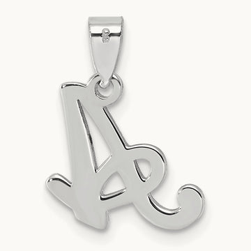 White Gold Script Letter A Initial Pendant, 14K White Gold