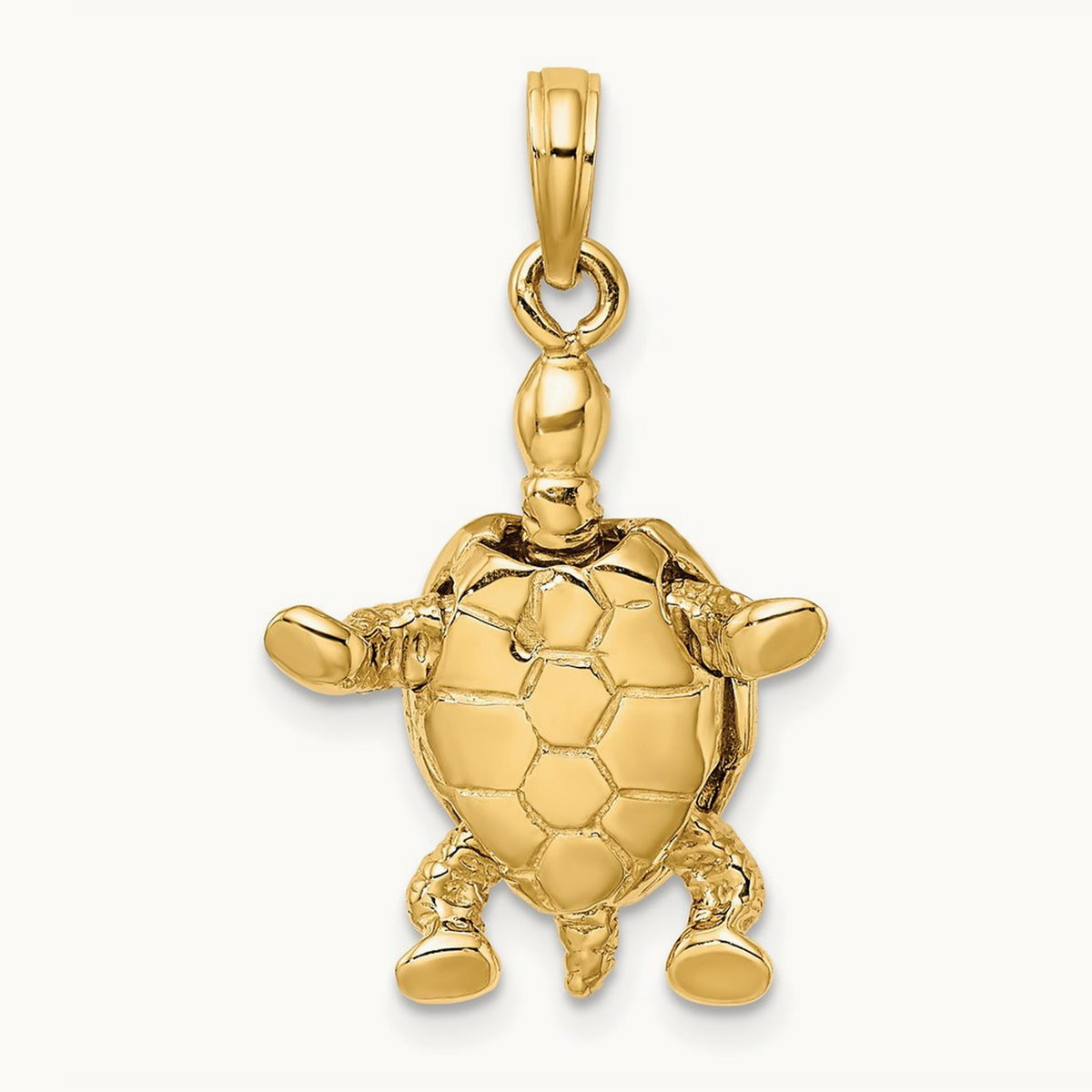 3-D Land Turtle W/ Moveable Head Charm, 14K with White Rhodium