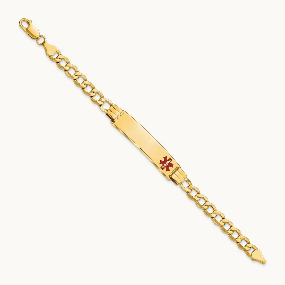 Semi-solid Medical Red Enamel Curb Link ID Bracelet, 14K