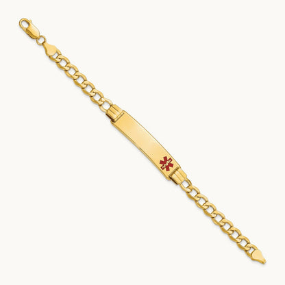 Semi-solid Medical Red Enamel Curb Link ID Bracelet, 14K