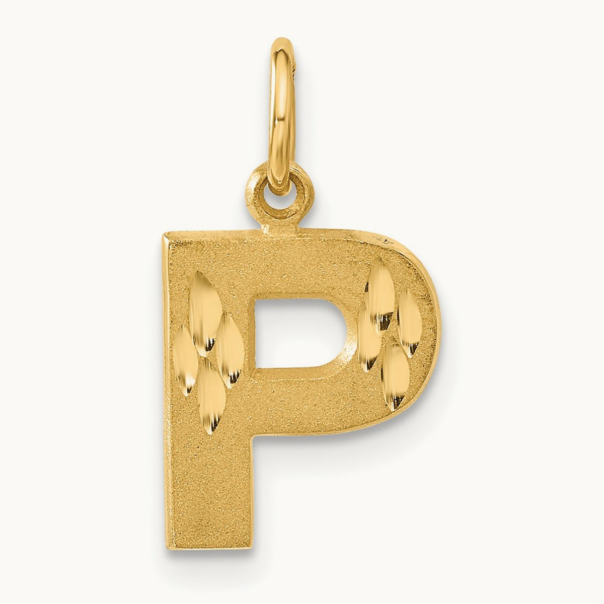 Satin Diamond-cut Initial Charm — 14K Yellow Gold, P