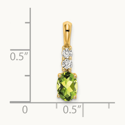Oval Peridot and Diamond Pendant — 14K Yellow Gold