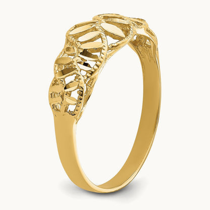 Diamond-cut Cut-Out Vine and Leaf Design Dome Ring, 14K