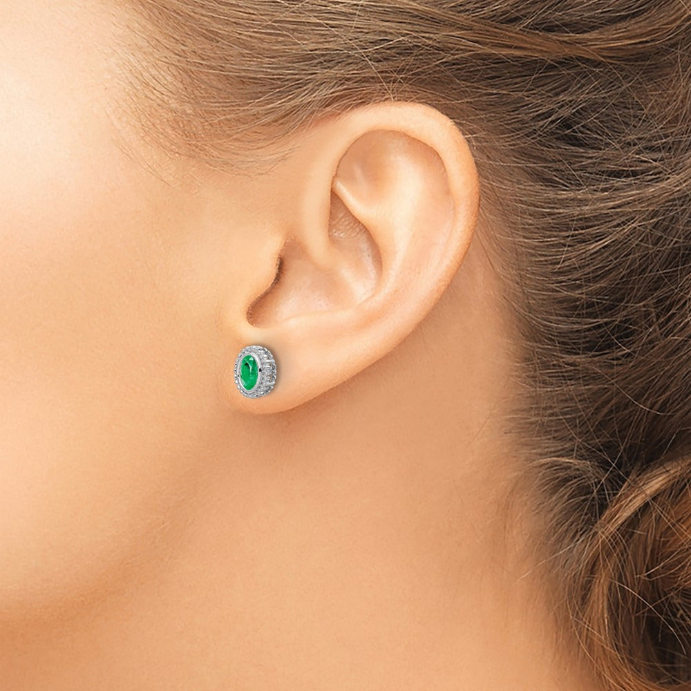 Oval Emerald Post Earrings — 14K White Gold