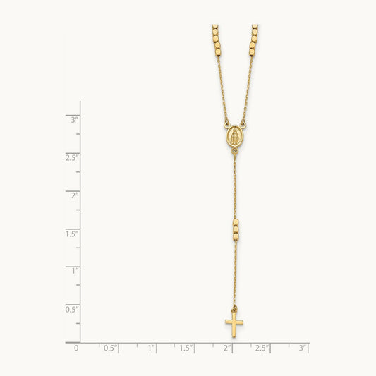 Rosary Design Miraculous Medal Cross Y-Drop Necklace, 14K