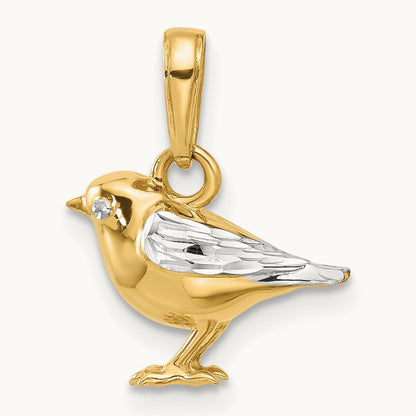D/C 3D Bird Pendant, 14K with White Rhodium