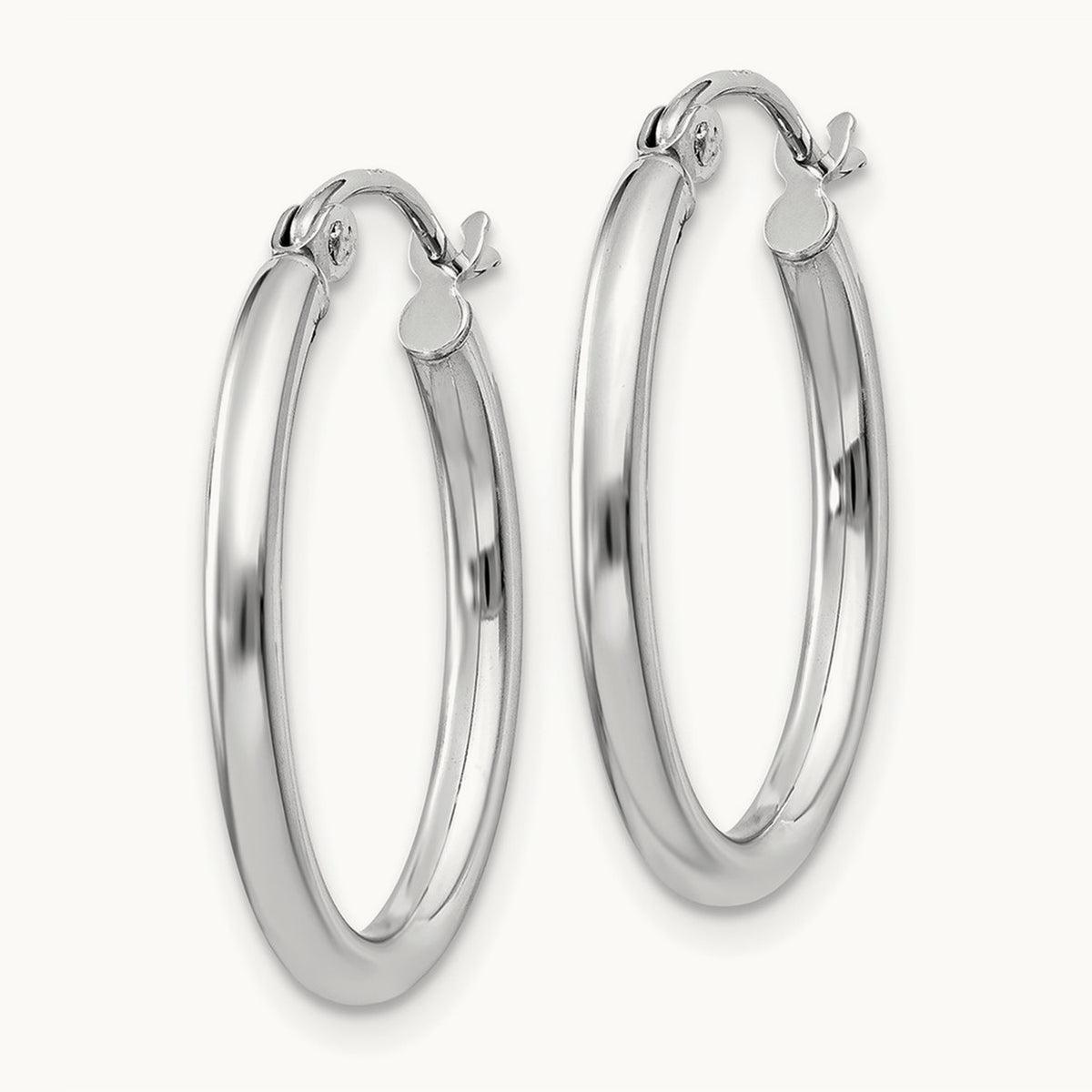 Polished Oval Tube Hoop Earrings, 2mm, 14K White Gold