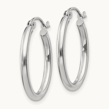 Polished Oval Tube Hoop Earrings, 2mm, 14K White Gold