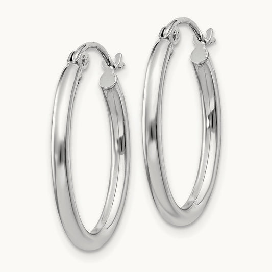 Polished Oval Tube Hoop Earrings, 2mm, 14K White Gold
