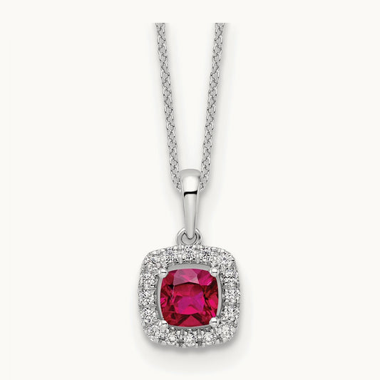 1/4ct Lab Grown Diamond VS/SI+ G+ & Cr Ruby Comp 18in Necklace, 10K White Gold