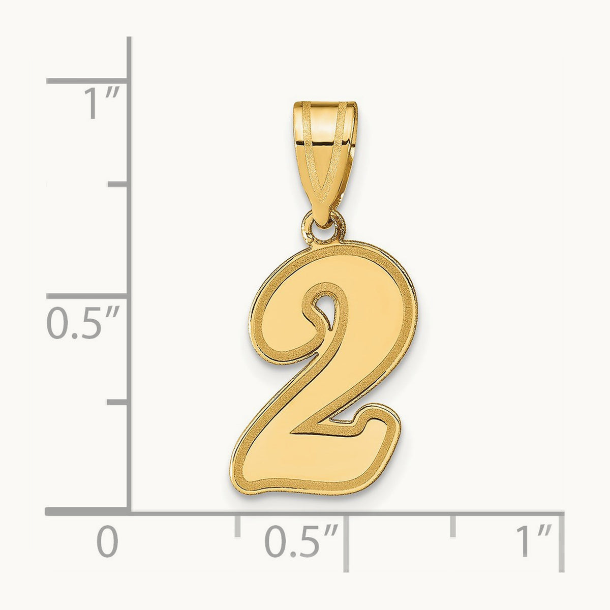 Brushed Border Script Number 2 Pendant, 14K