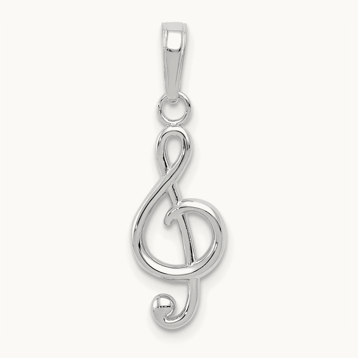 Polished Open-Backed Treble Clef Pendant — 14K White Gold