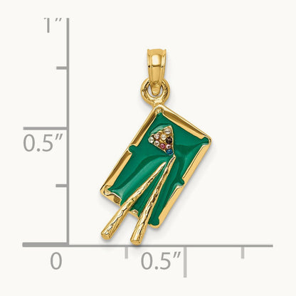 W/ Green Enamel 3-D Pool Table Charm, 14K
