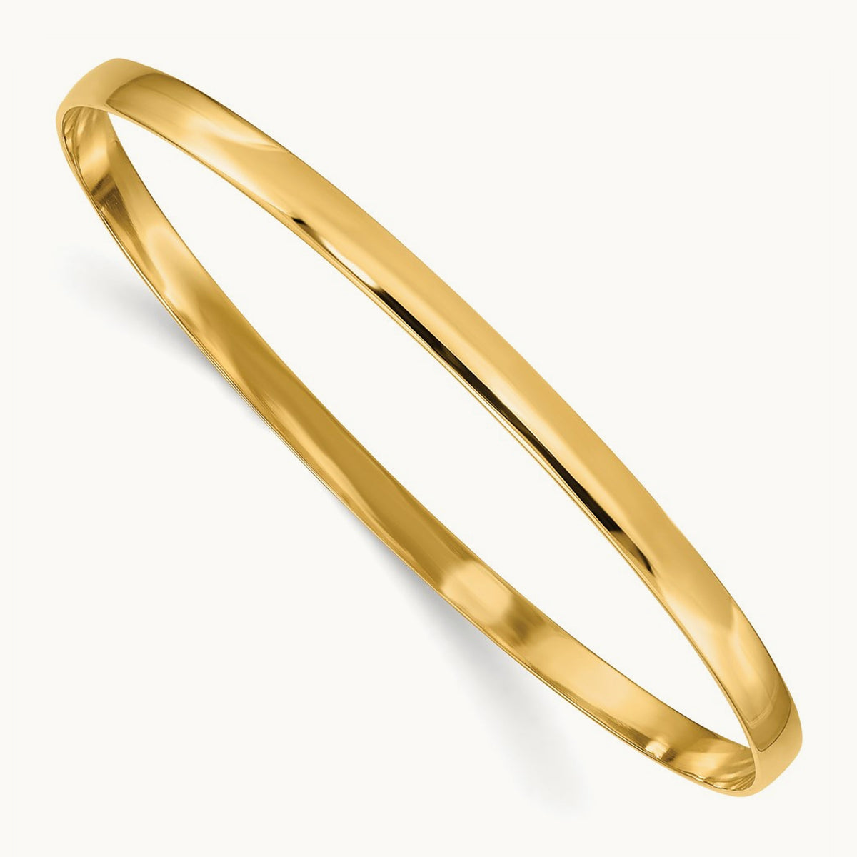 Solid Polished Half-Round Slip-On Bangle — 14K Yellow Gold, 4mm
