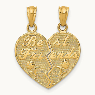BEST FRIENDS Heart Break Apart Pendants, 14K