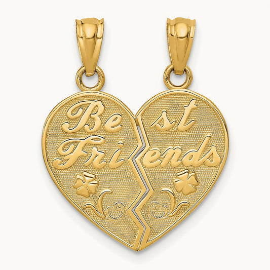 BEST FRIENDS Heart Break Apart Pendants, 14K