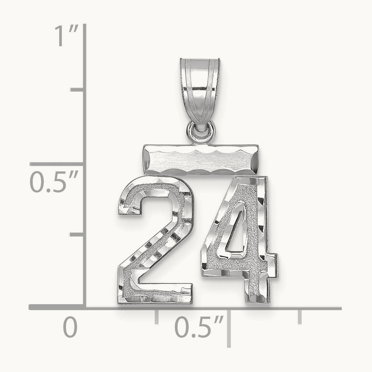 Small Brushed Diamond-cut Number 24 Charm, 14K White Gold
