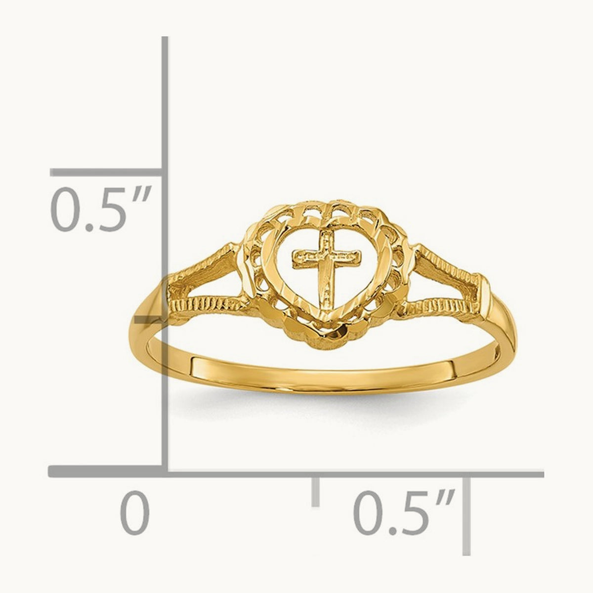 Diamond-Cut Childs Heart & Cross Ring, 14K