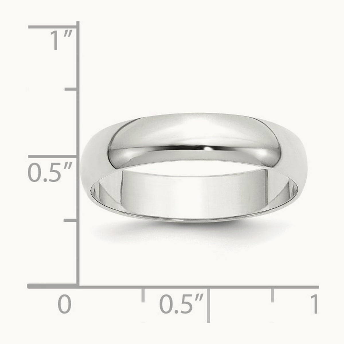 Lightweight Half Round Band, 5mm, 10K White Gold