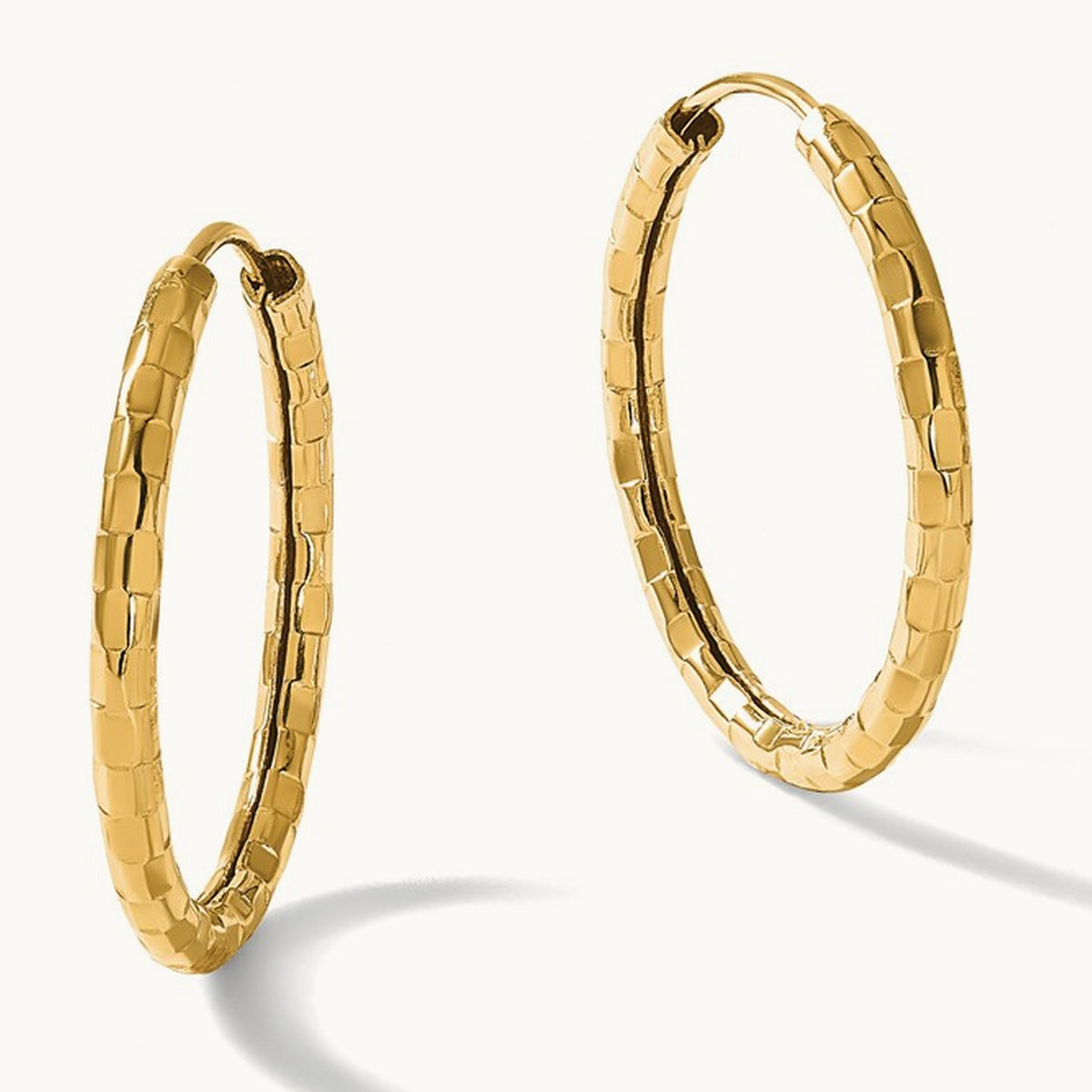 Polished Faceted Hoop Earrings, 14K Gold