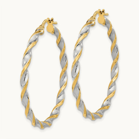 & White Rhodium Polished & Twist Hoop Earrings, 14K