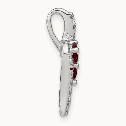 Garnet and Diamond Chain Slide, 14K White Gold