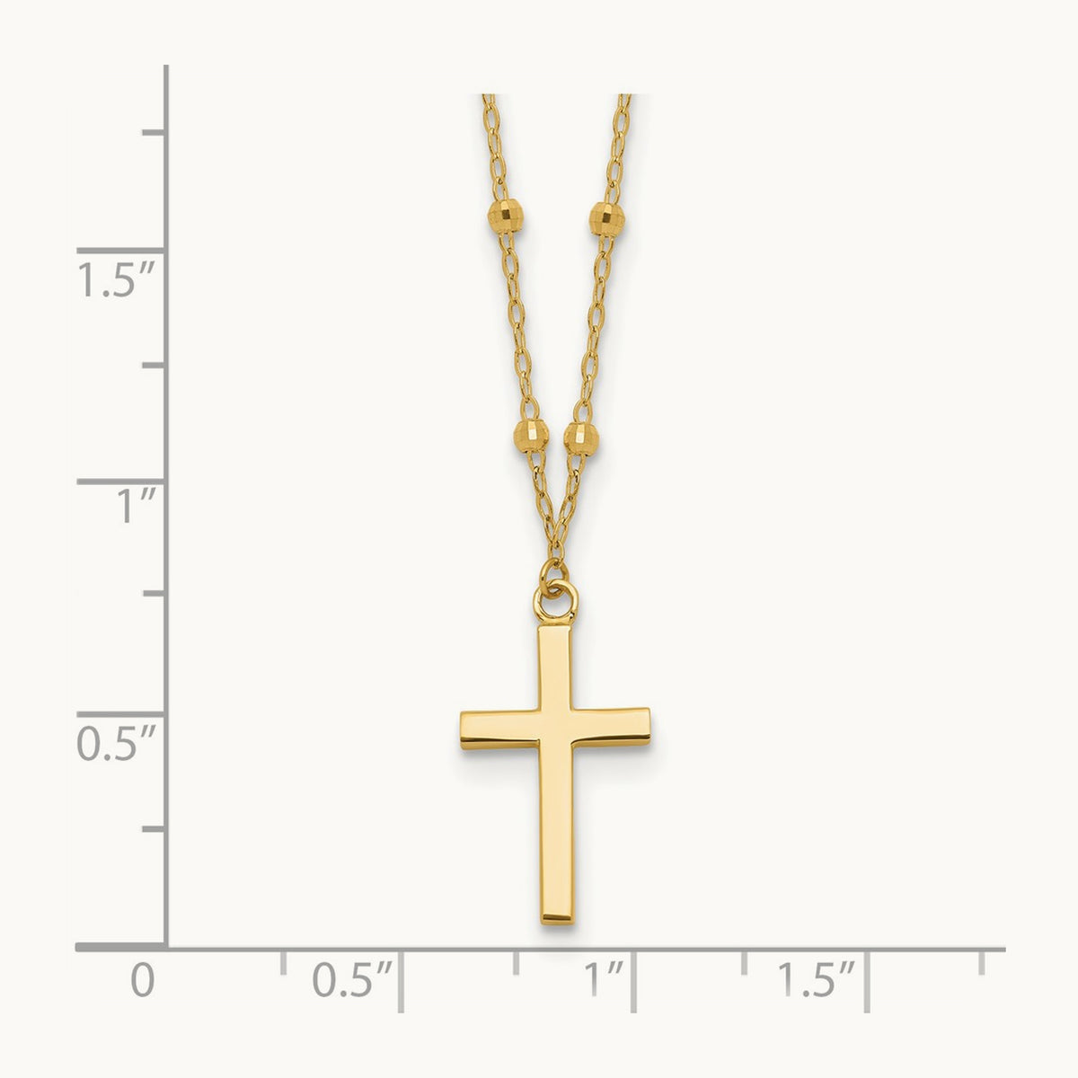 Polished and Diamond-cut Cross w/ 2in ext. Necklace, 14K