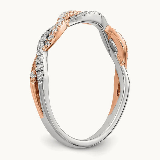 Diamond Wedding Band, 14K White with Rose Gold