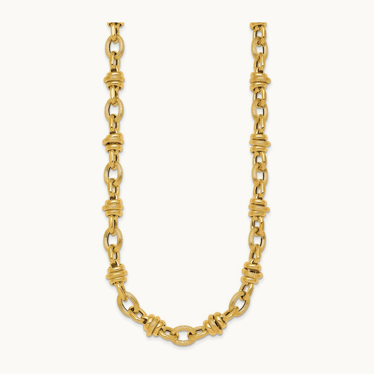 Polished and Textured Fancy Link 18in Necklace, 14K