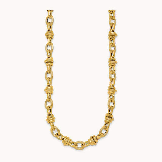 Polished and Textured Fancy Link 18in Necklace, 14K