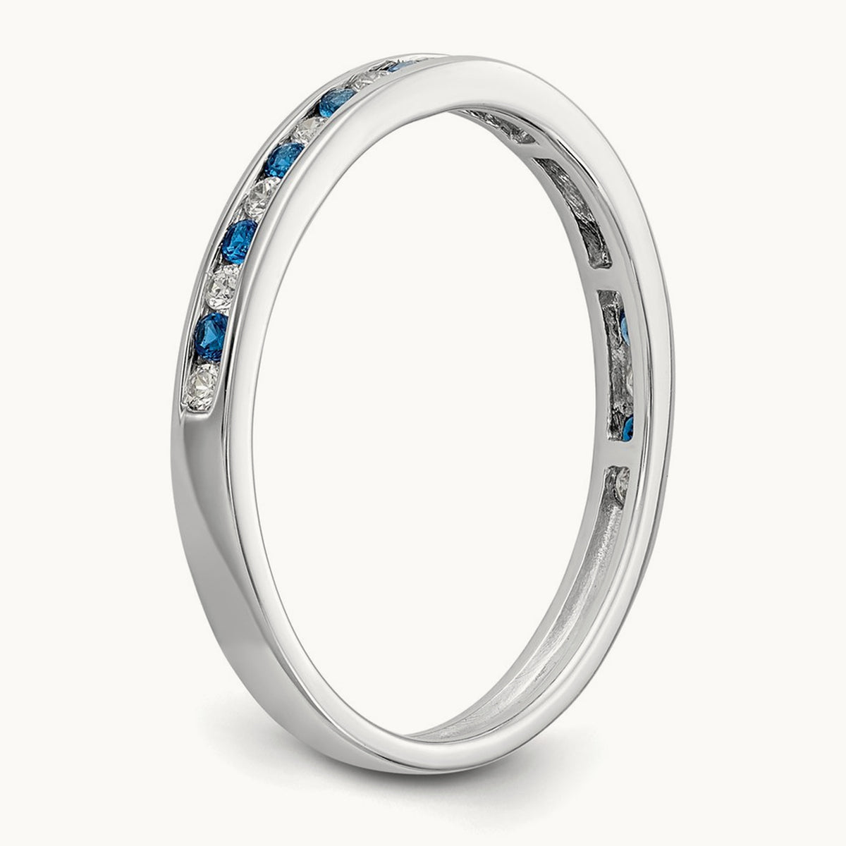 Blue and White Diamond Band, 14K White Gold