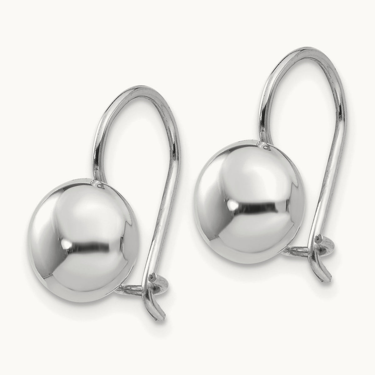 Polished Button Kidney Wire Earrings — 14K White Gold, 8mm