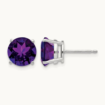 Amethyst Earrings, 8mm, 14K White Gold