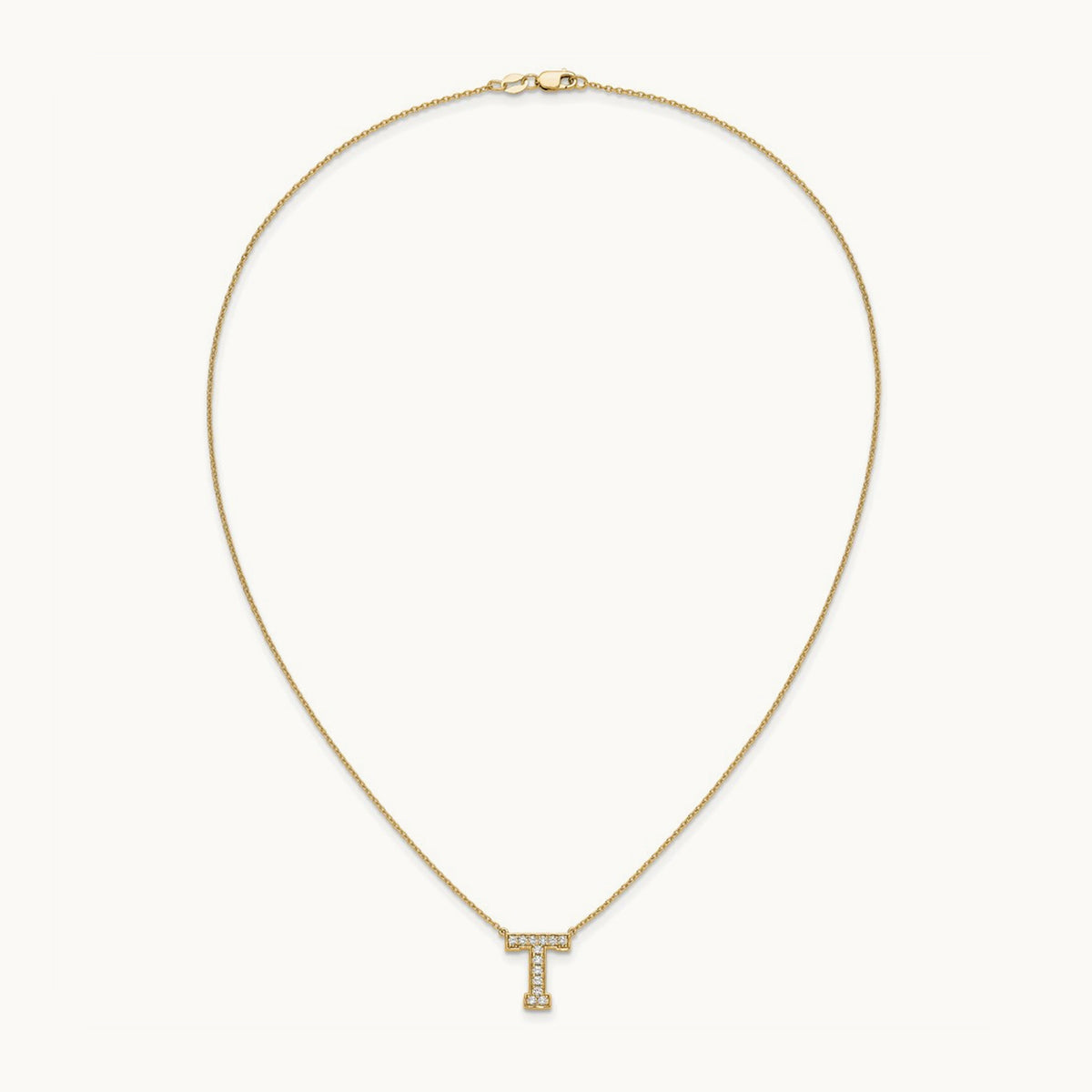 Initial Necklace — 14K Yellow Gold, T, 1/3 ct