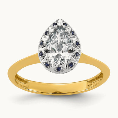 Pear Center Sapphire Halo Ring, 1.00 ct tw Lab-Grown Diamond