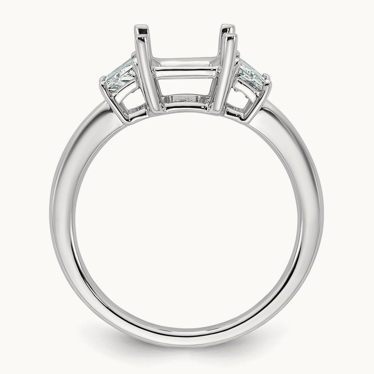 Trapezoid Radiant Semi-Mount Engagement Ring — 14K White Gold, 3/4 ct, 7