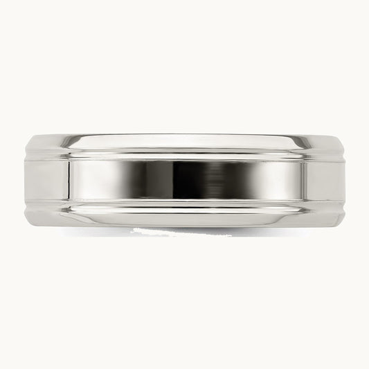 Sterling Silver 6mm Polished Flat Grooved Beveled Edge Fancy Band